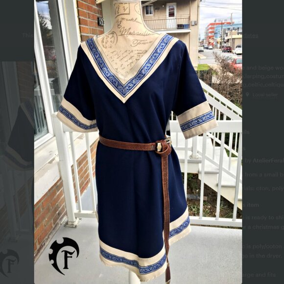 handmade blue unisex viking tunic LARP costume cosplay fantasy medieval celtic - Picture 1 of 9